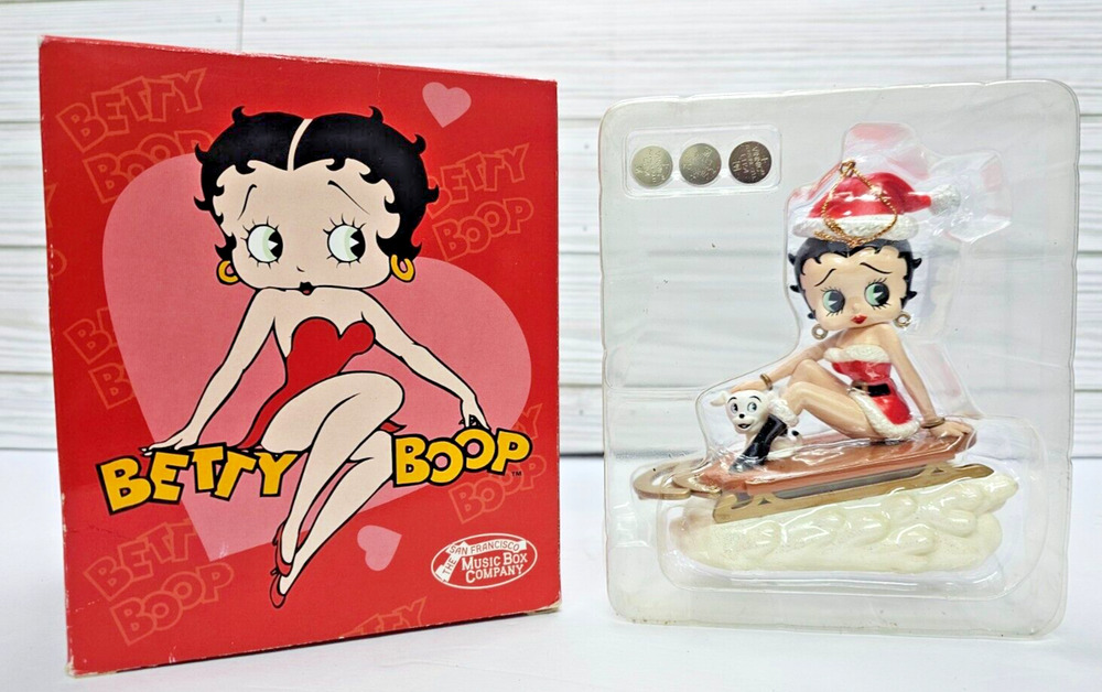 Betty Boop San Francisco Music Box Co Wish You a Merry Christmas on Sled w/Dog